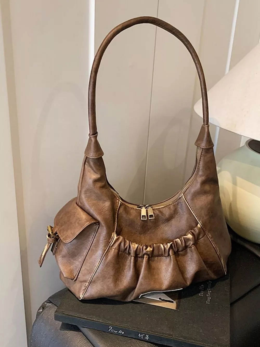 Vintage Ruched Hobo Shoulder Bag, image 3