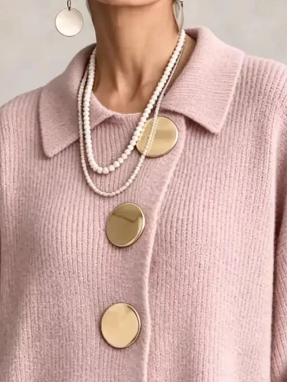 Full Size Gold Buttons Lantern Sleeve Cardigan Plus Size, image 20