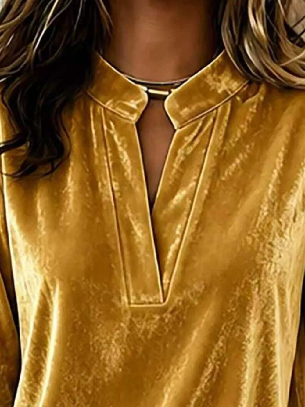 Full Size Velvet Notched Long Sleeve Blouse Plus Size, image 11