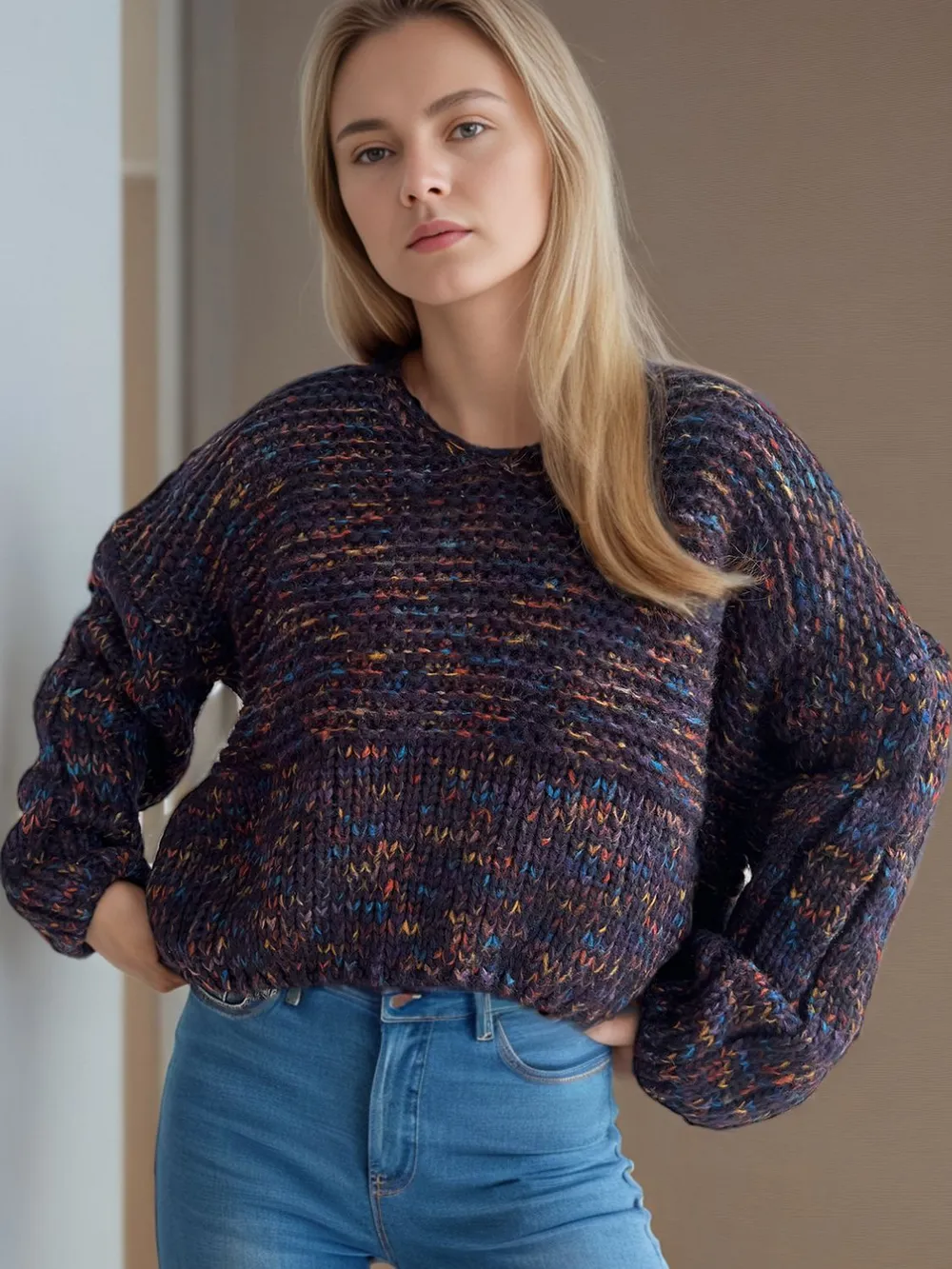 Dropped Shoulder Long Sleeve Sweater, image 2