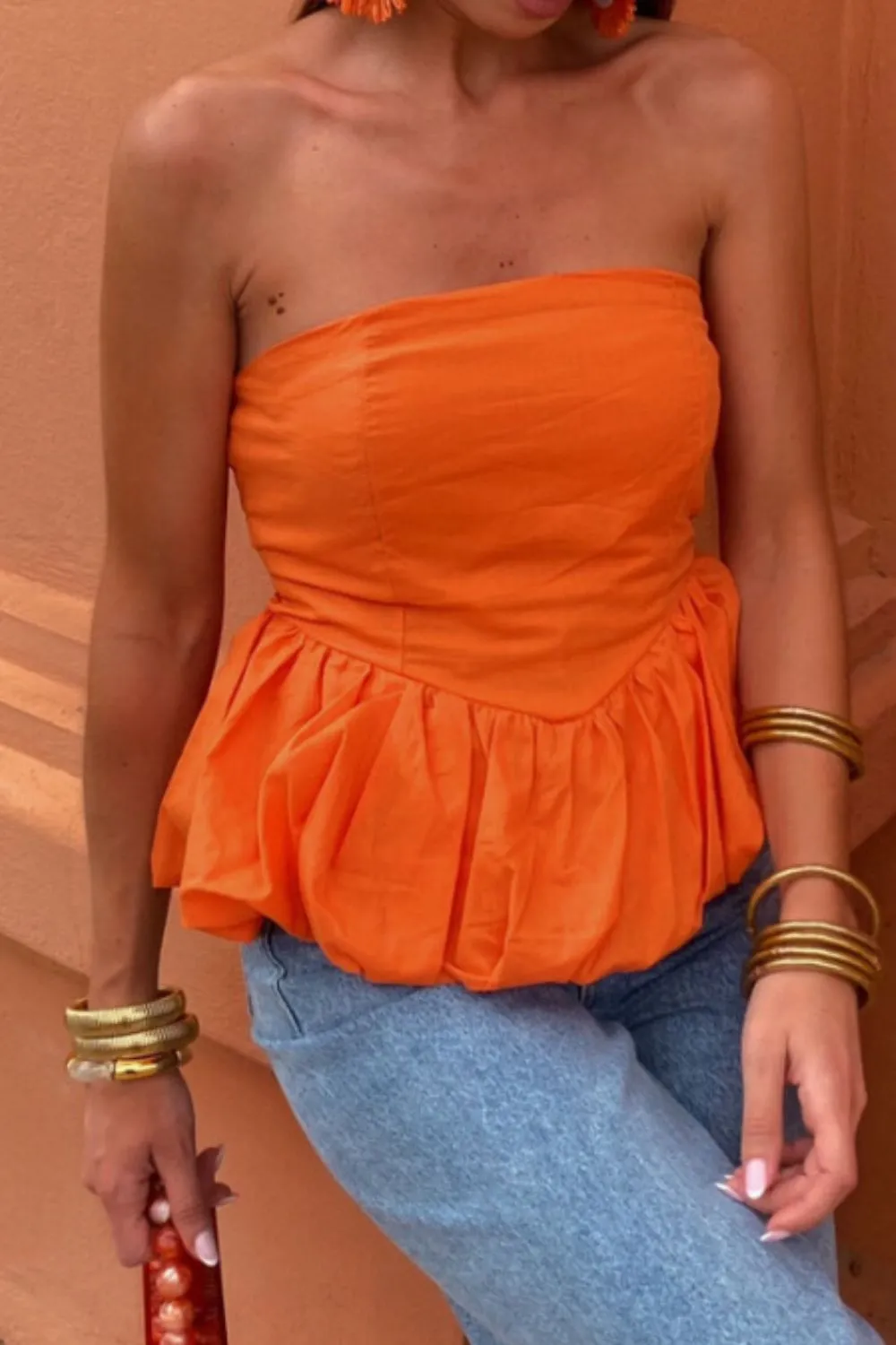 Smocked Back Bubble Hem Tube Top, image 15