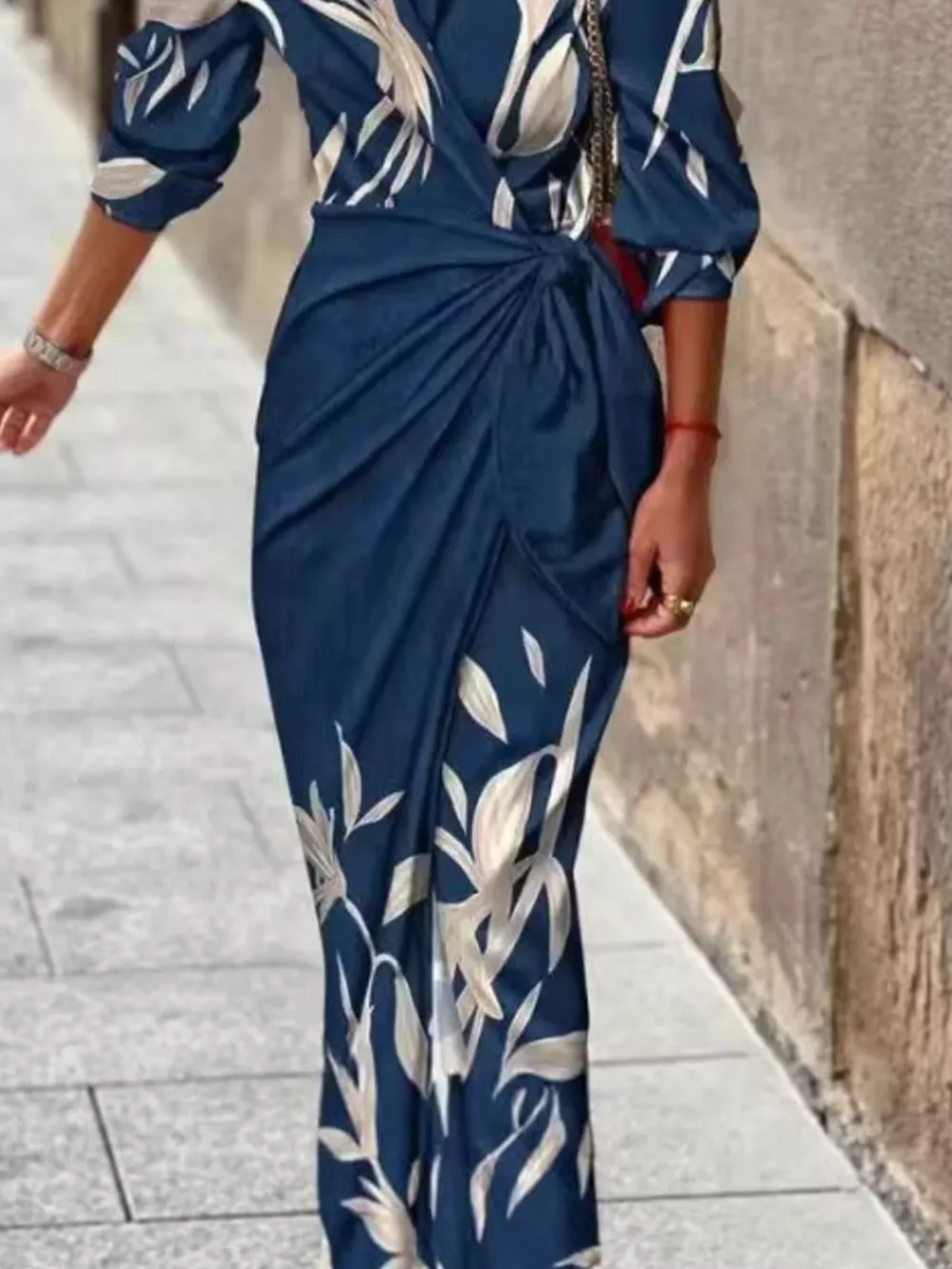 Full Size Printed Tied Wrap Midi Dress Plus Size, image 3