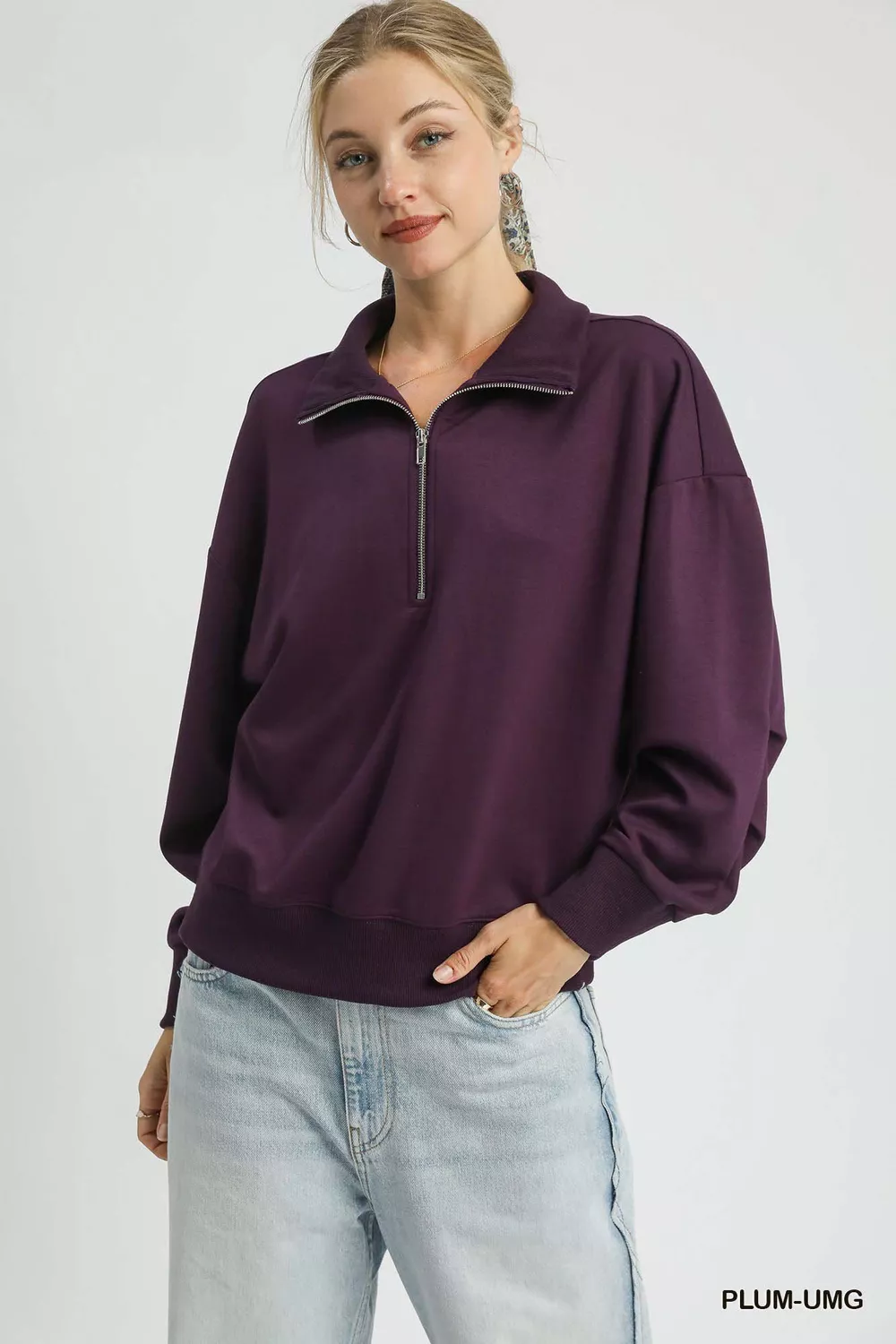 Half Zip Drop Shoulder Sweatshirt