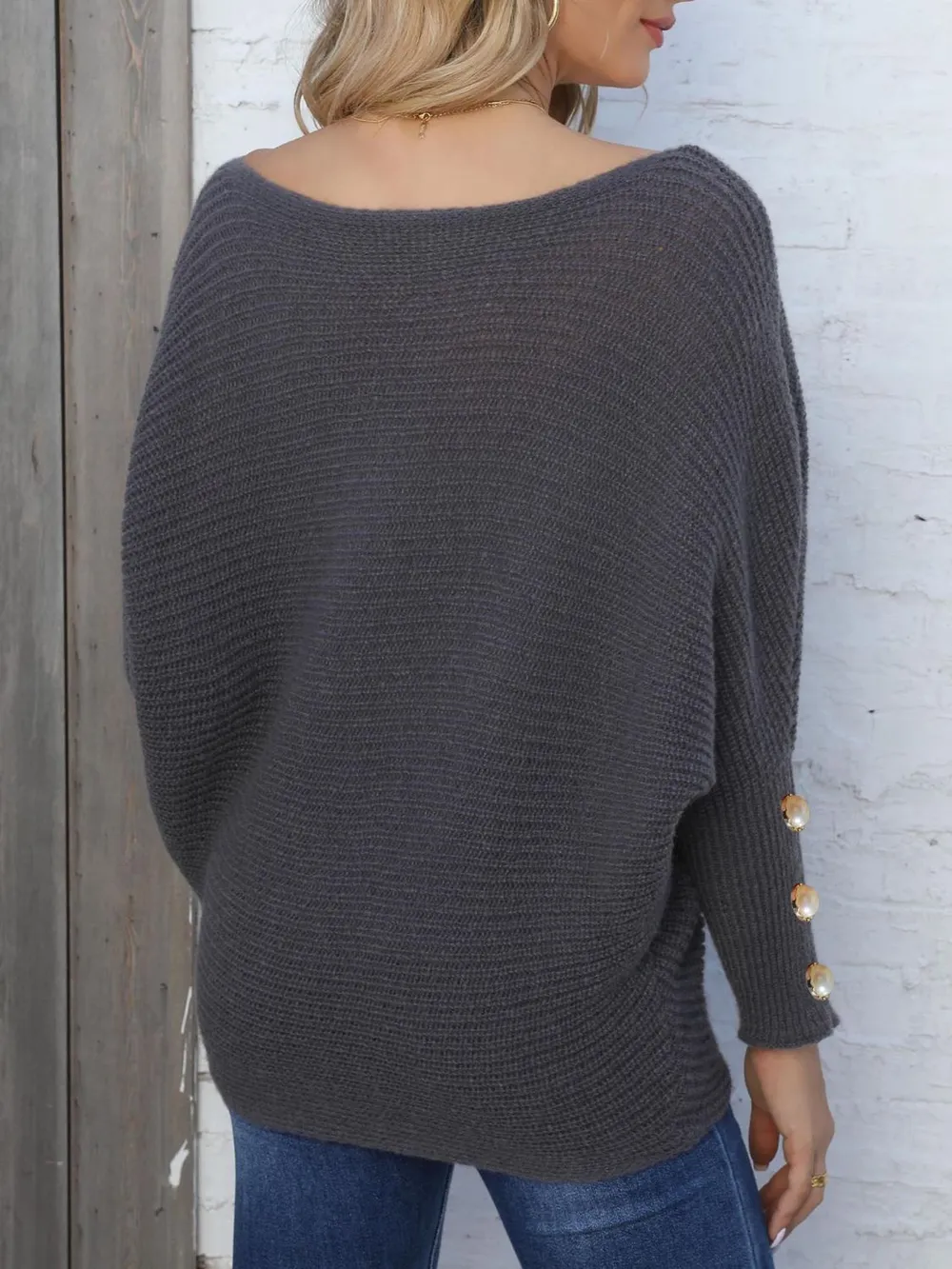 Full Size Boat Neck Long Sleeve Sweater, image 3