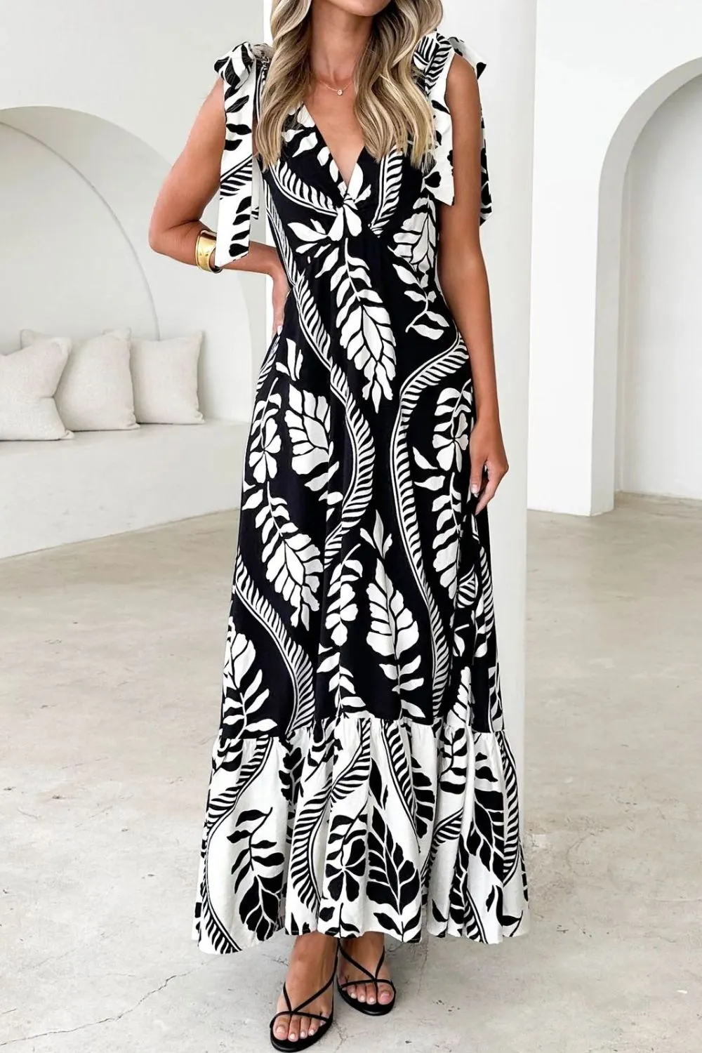 Printed V-Neck Tie Shoulder Midi Cami Dress, image 27