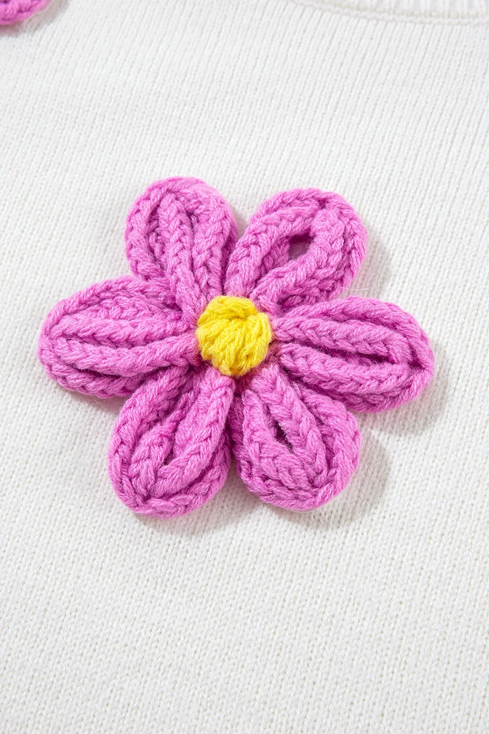 Crochet Flower Round Neck Long Sleeve Sweater, image 11