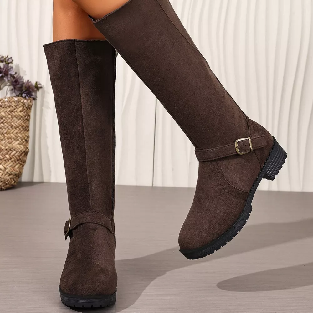 Knee-High Suede Buckle Accent Boots, image 16