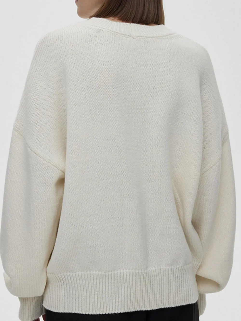 Flower Ribbed Hem Round Neck Sweater, image 8