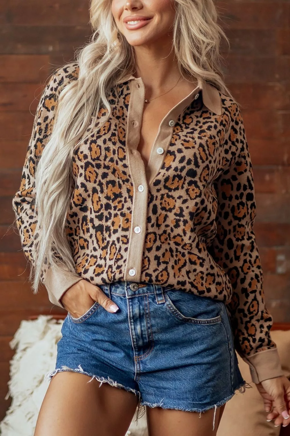 Leopard Print Button-Up Cardigan Long Sleeve Cardigans, image 3