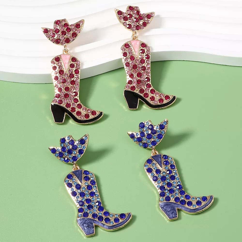 Rhinestone Cowboy Boot Dangle Earrings, image 2