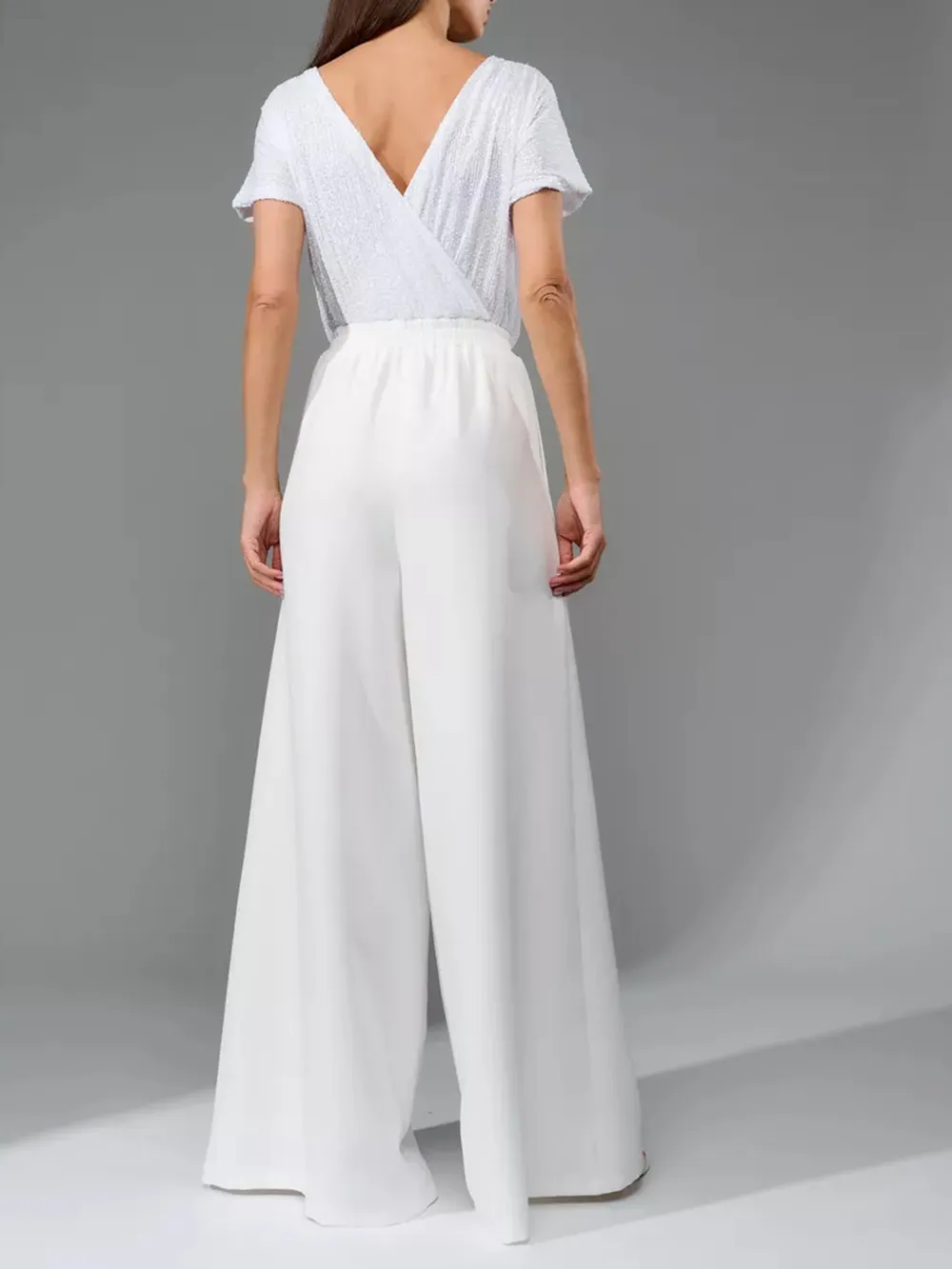Full Size Sequin Round Neck Short Sleeve Wide Leg Jumpsuit, image 12