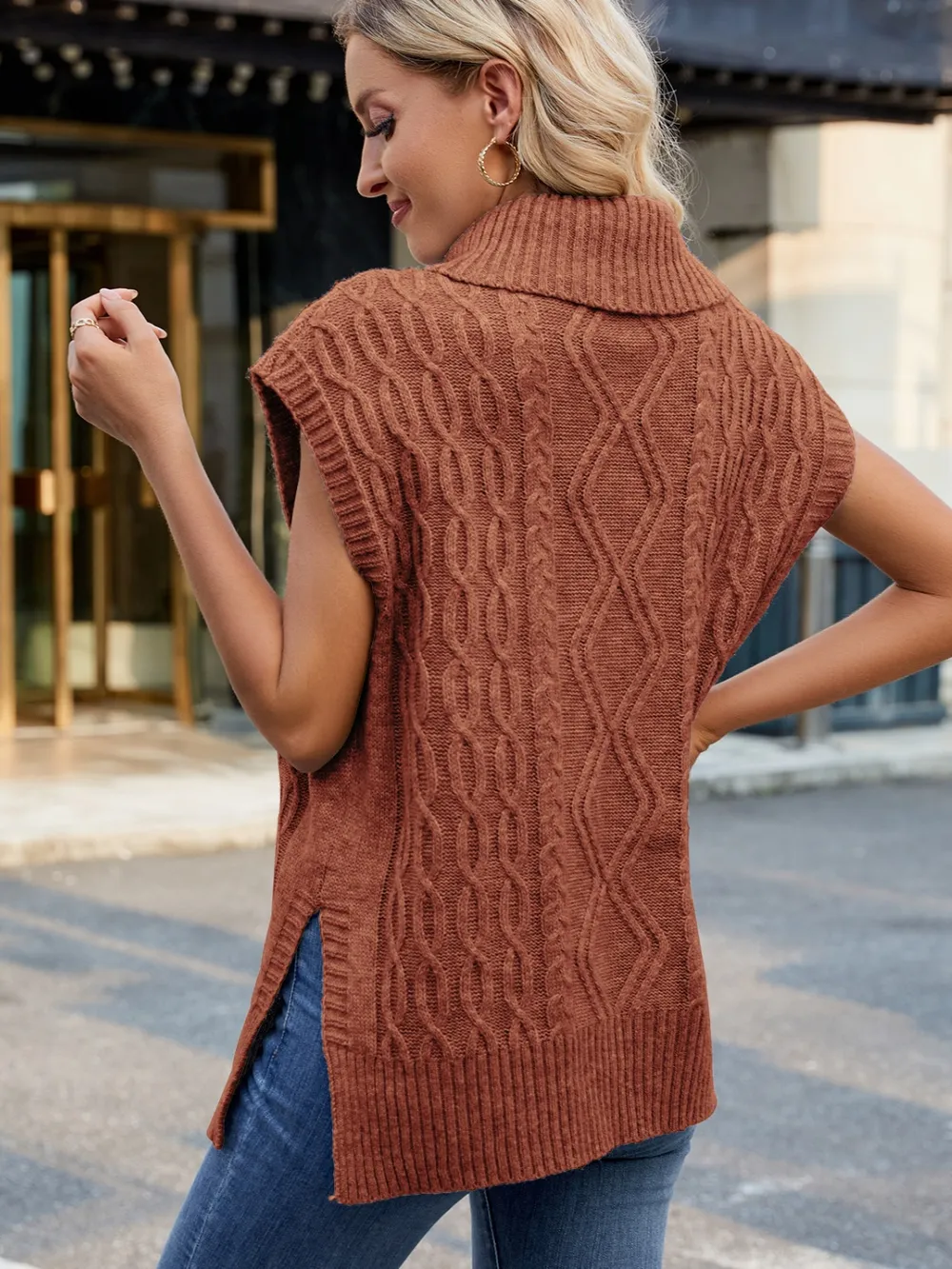 Side Slit Turtleneck Sweater Vest, image 12