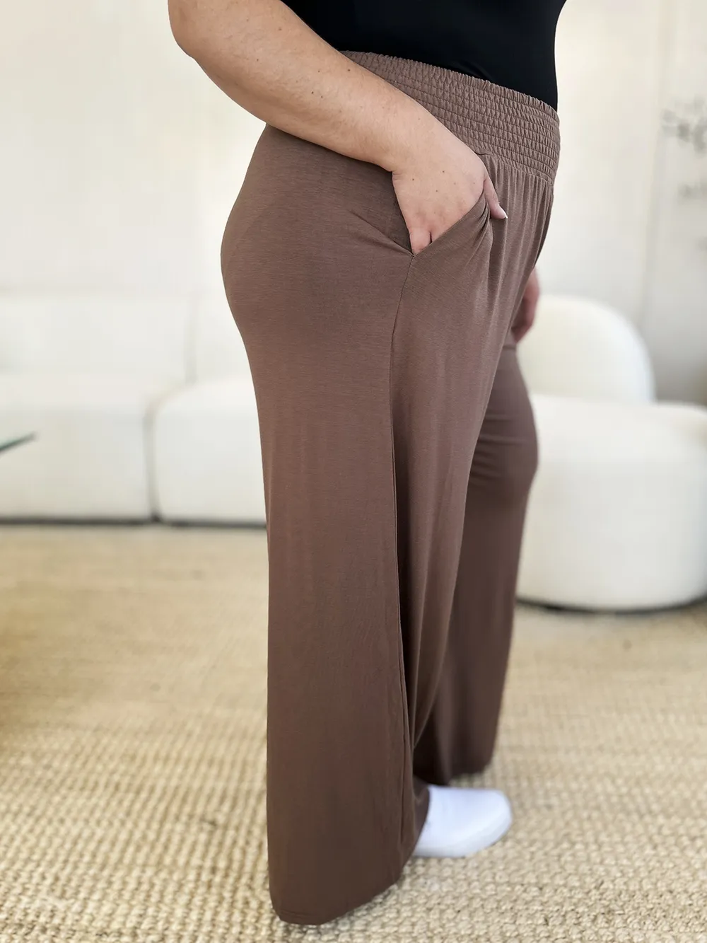 Full Size Smocked Wide Waistband Wide Leg Pants, image 32