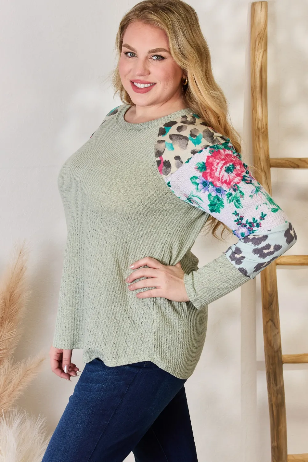 Full Size Printed Round Neck Blouse, image 8