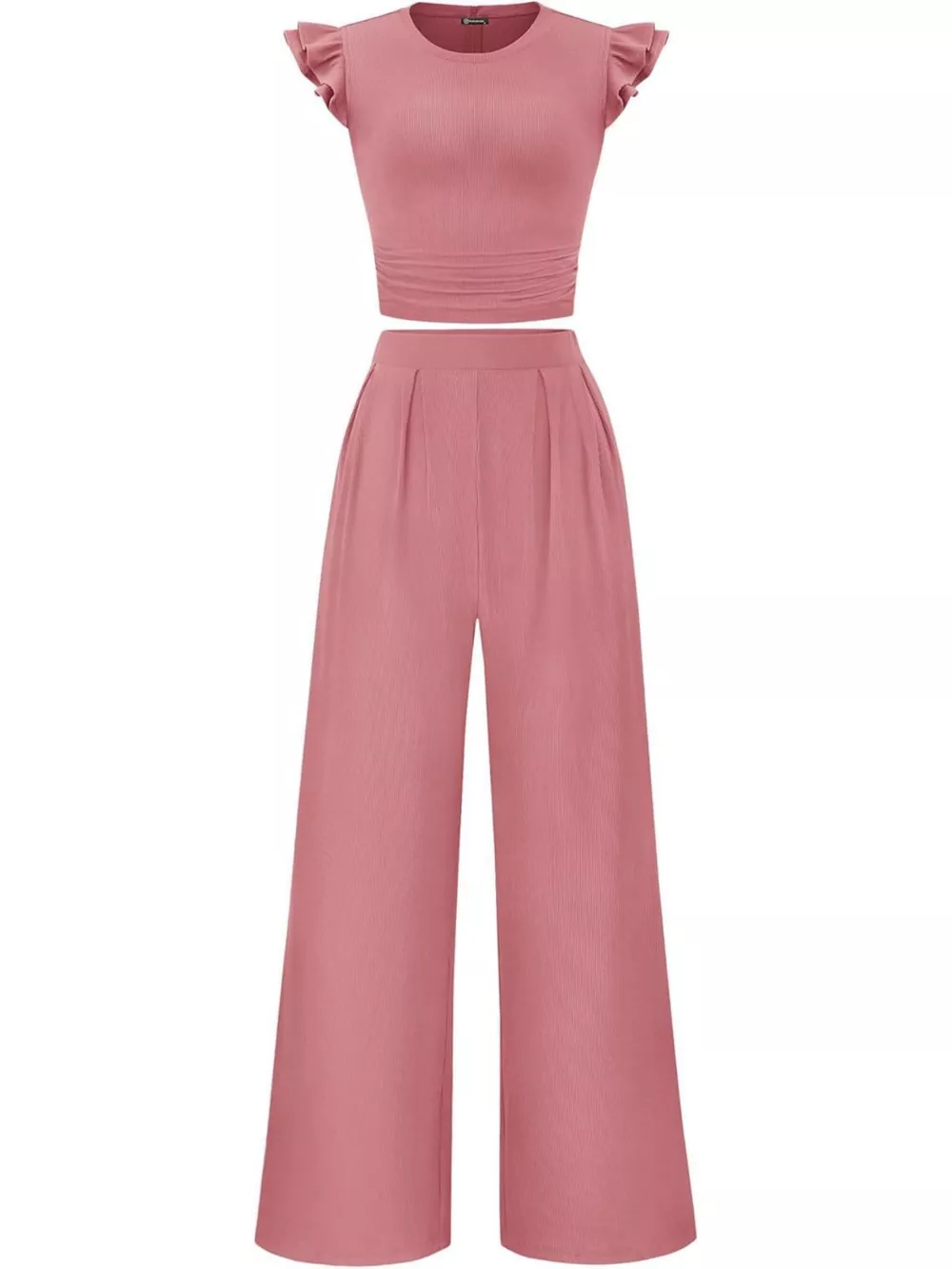 Ruffled Mock Neck Top and Wide Leg Pants Set, image 27