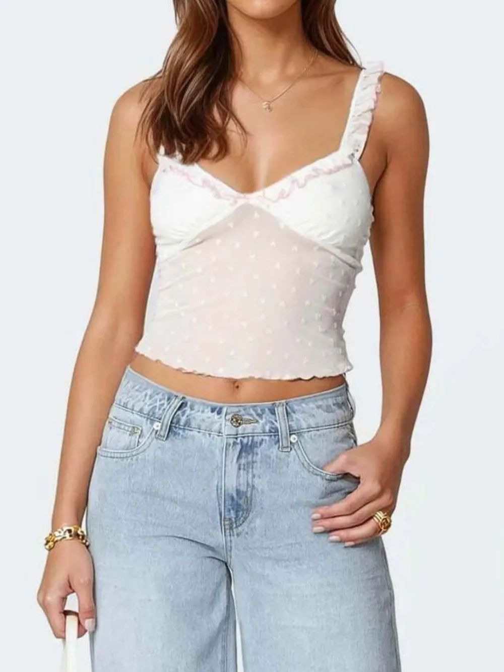 Ruffle Trim Swiss Dot Cami Top, image 3