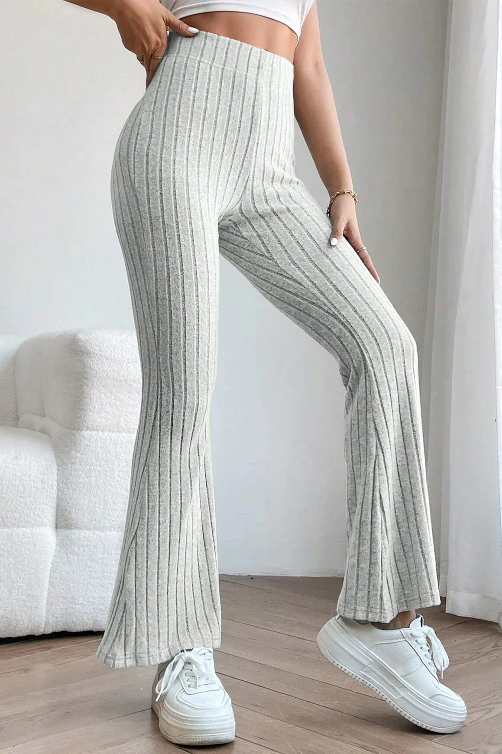 Full Size Ribbed High Waist Flare Pants, image 26