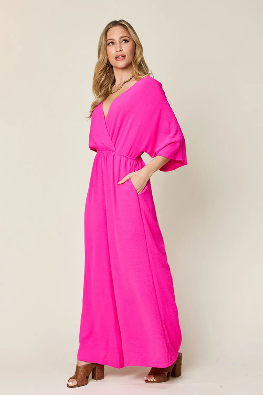 Full Size Surplice Wide Leg Jumpsuit with Pockets, image 23