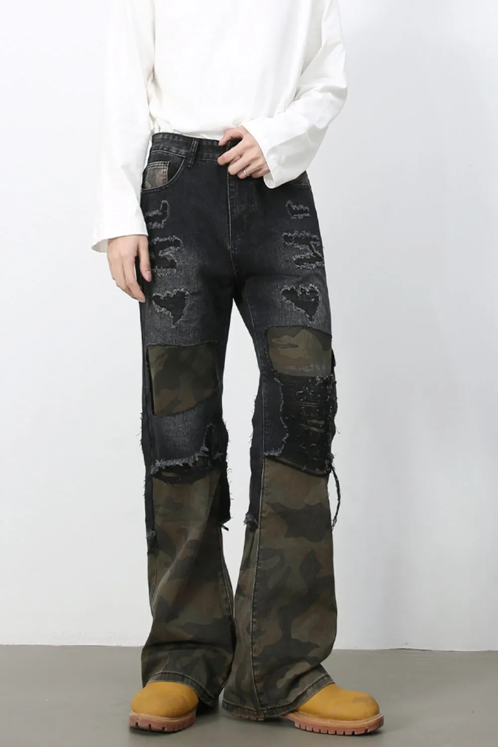 Men's Frayed Hem Camouflage Jeans, image 3