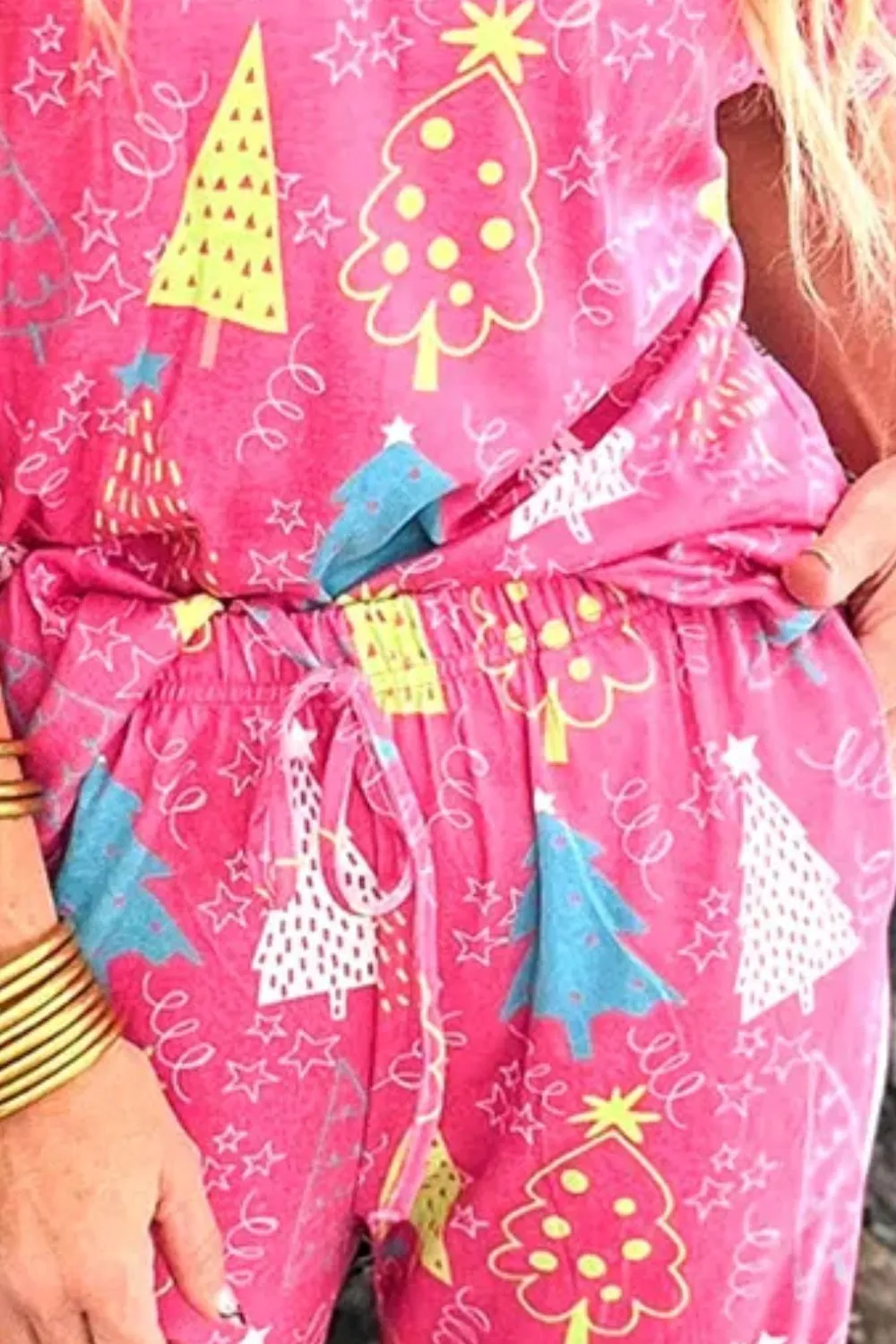 Printed V-Neck Short Sleeve Top and Pants Lounge Set, image 3