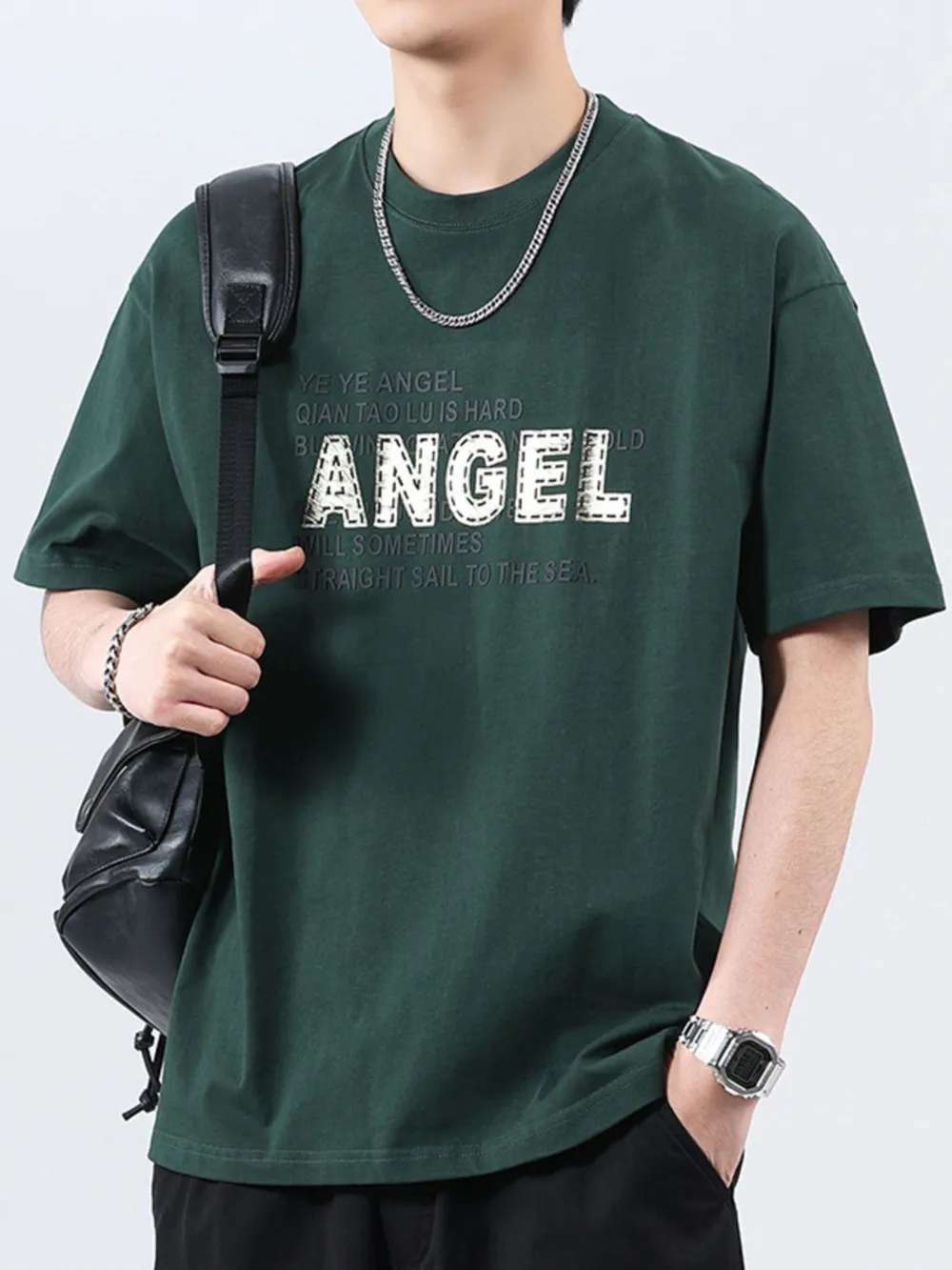 Men's Plus Size Letter Round Neck Short Sleeve T-Shirt, image 10