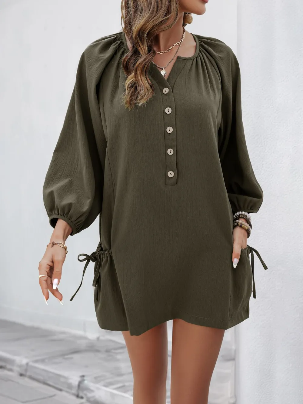 Button Front Balloon Sleeve Dress, image 8