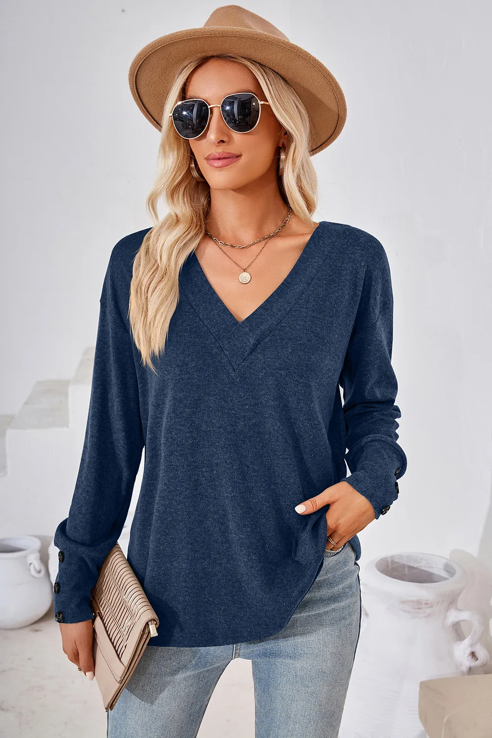 V-Neck Dropped Shoulder T-Shirt, image 6
