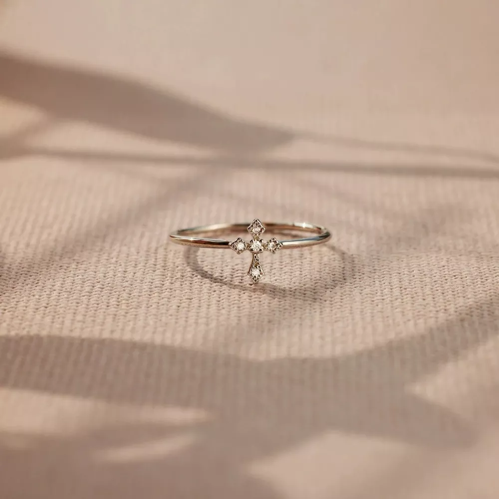 925 Sterling Silver Zircon Cross Ring, image 5