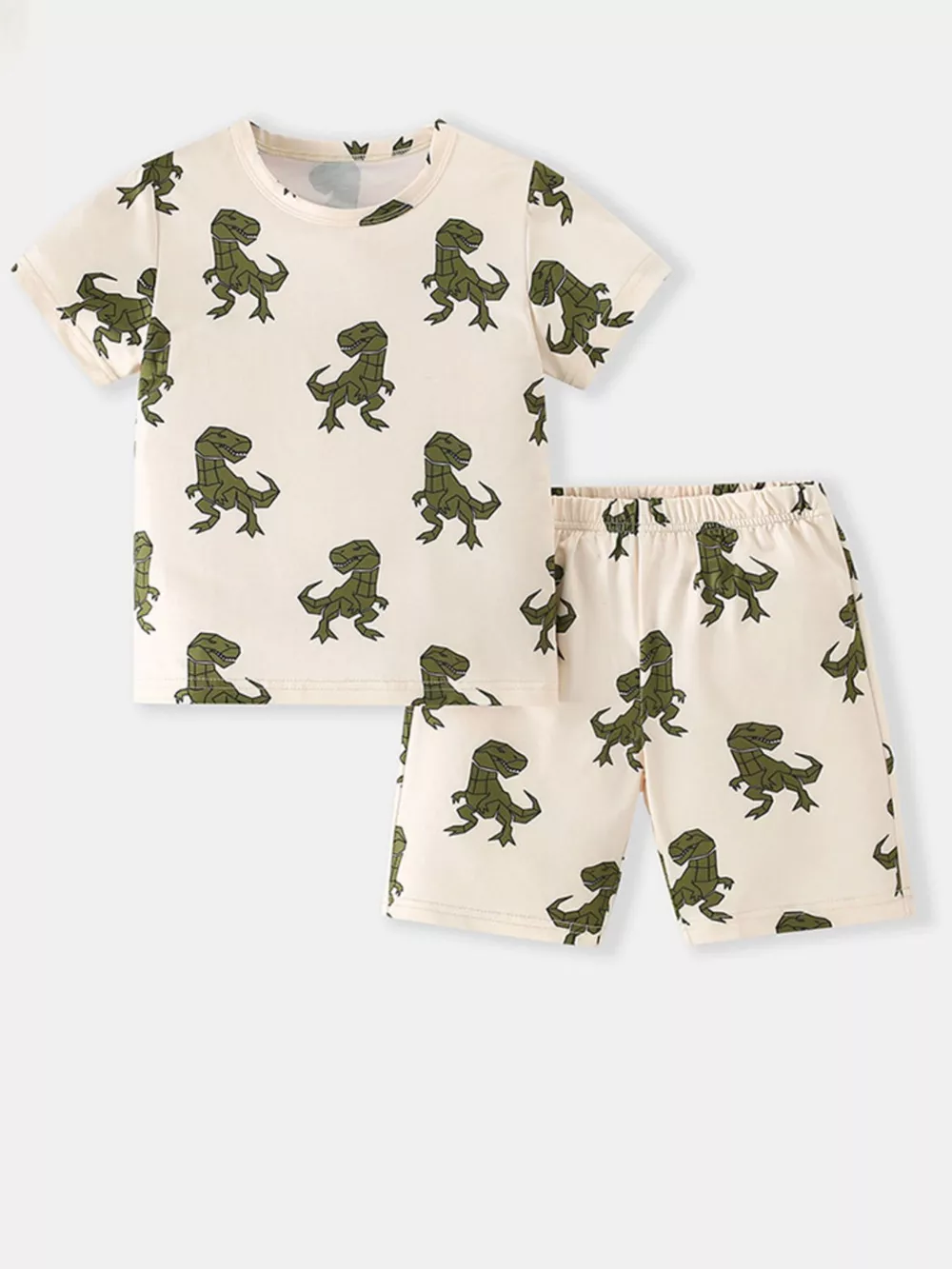 Children's Dinosaur Print Round Neck Tee and Shorts Set