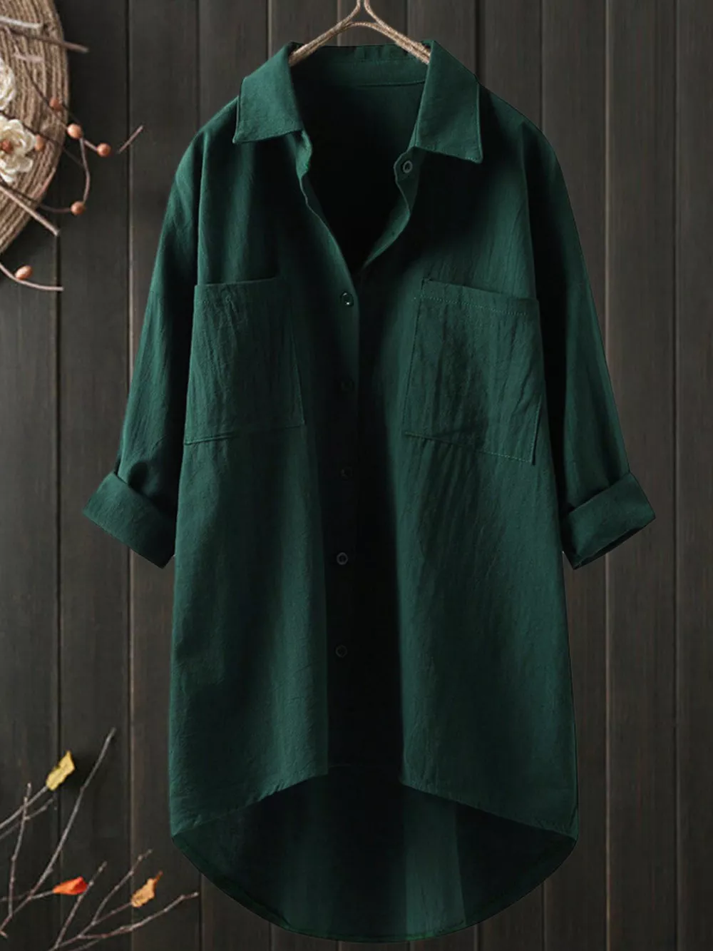 Full Size Casual Button-Down Shirt with Dual Chest Pockets Plus Size, image 23