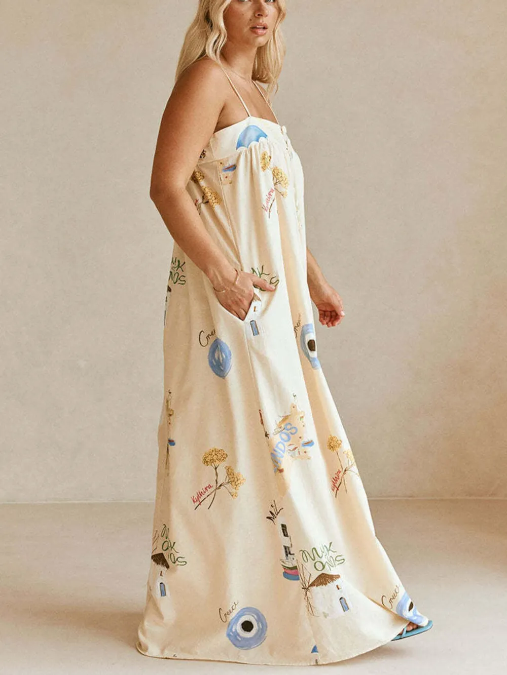 Bohemian Print Cami Maxi Dress with Pockets, image 6