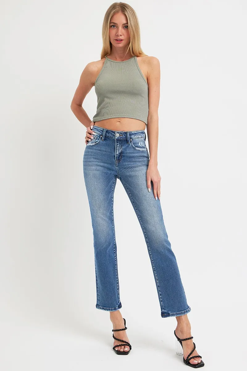 Full Size Mid Rise Ankle Straight Jeans with Pockets, image 6