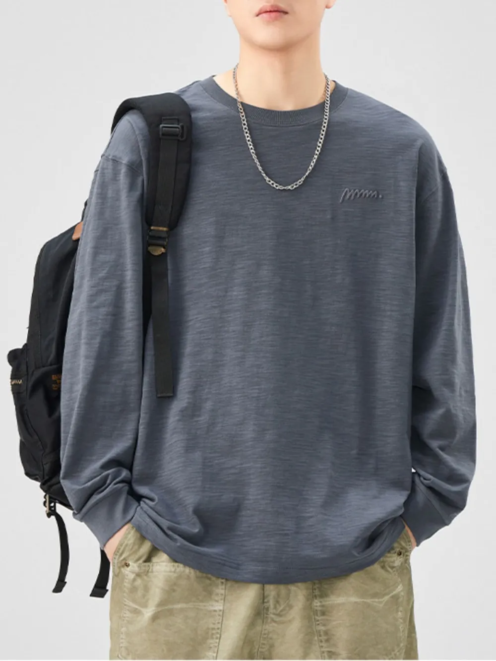 Men's Plus Size Basic Style Oversized Sweatshirt with Embroidered Logo, image 4
