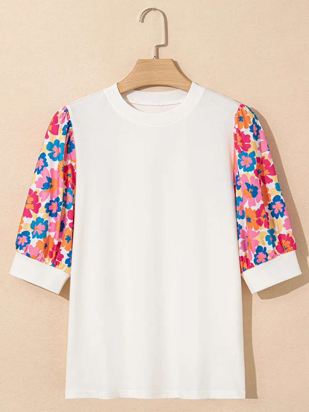 Floral Puff Sleeve Round Neck T-Shirt, image 9