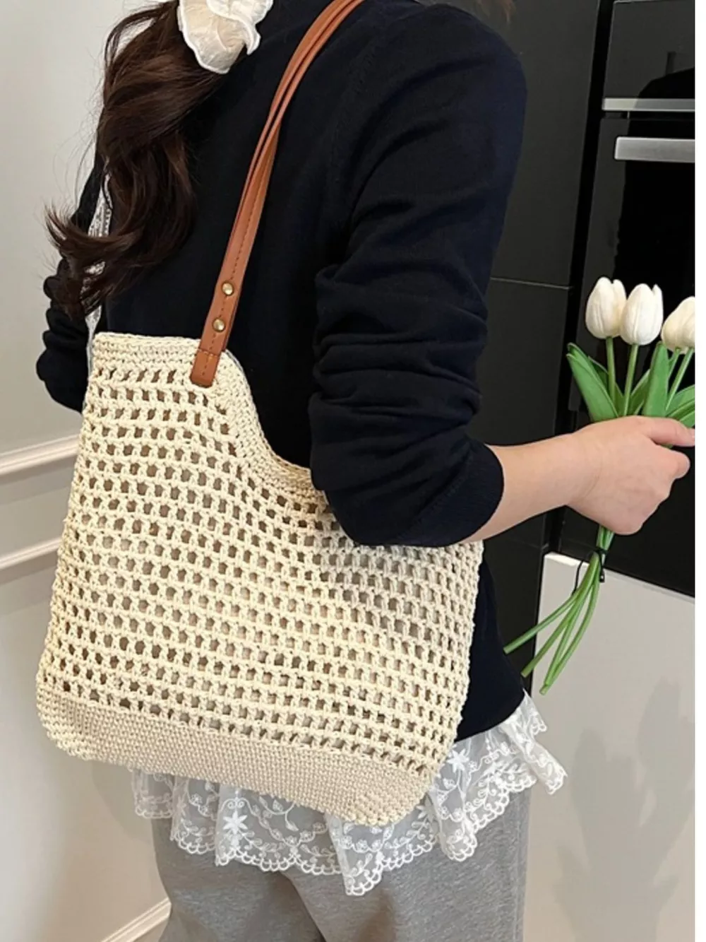 Crochet Knit Shoulder Bag, image 4