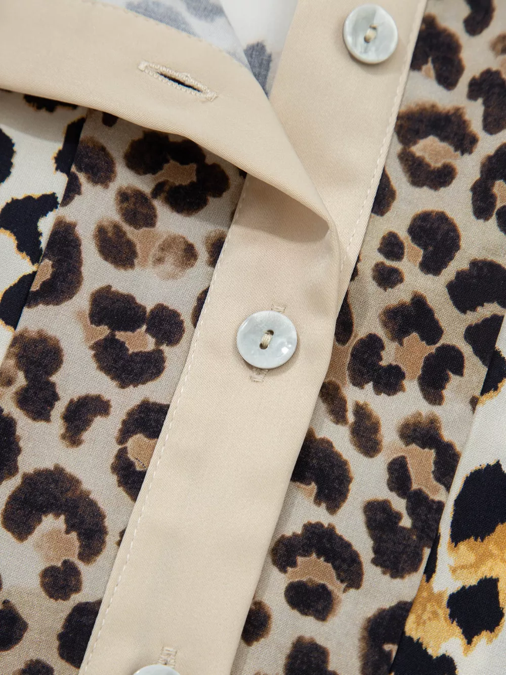 Mixed Leopard Patchwork 3/4 Sleeve Loose Shirt, image 6
