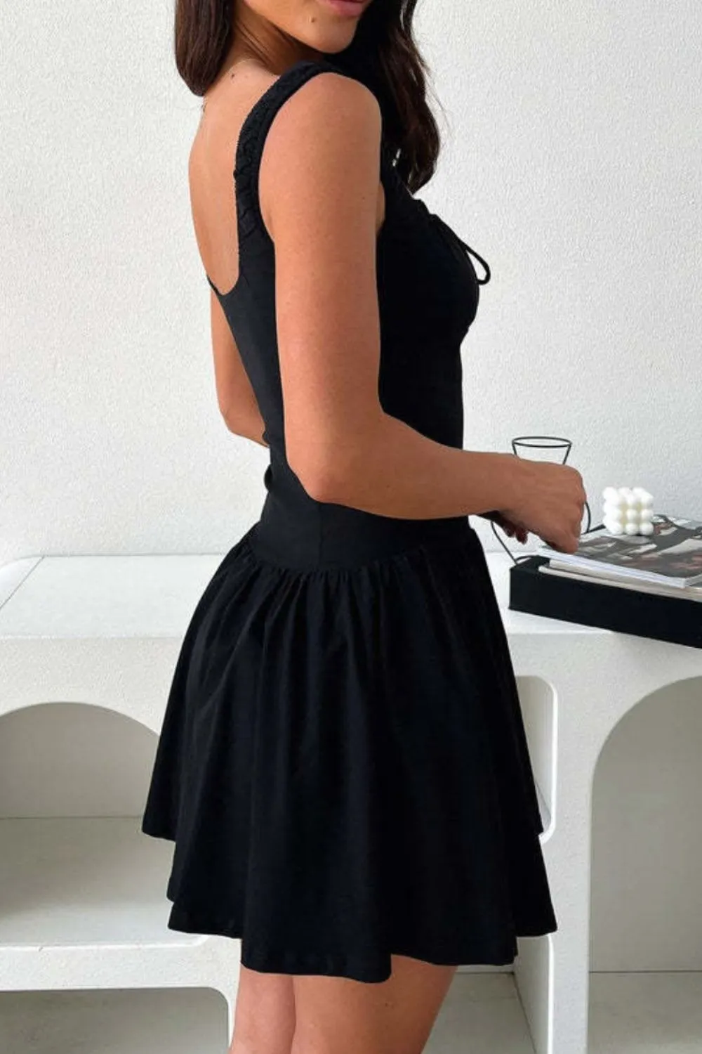 Decorative Button Square Neck Cami Dress, image 6