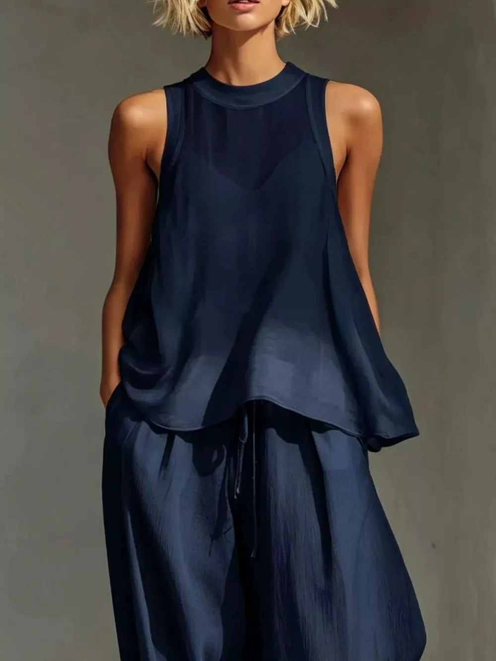 Full Size Sheer Sleeveless Top and Wide-Leg Pants Set Plus Size, image 9