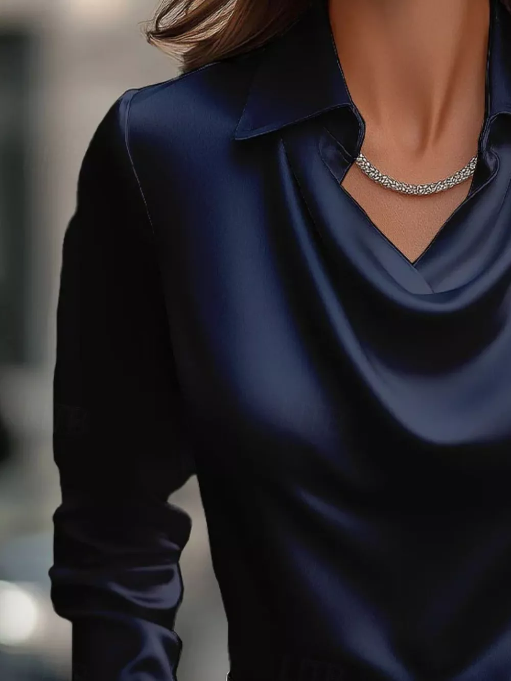 Ruched Long Sleeve Drape Collar Blouse, image 20
