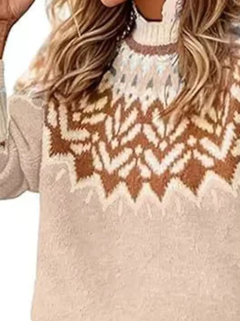 Full Size Fair Isle Patterned Long Sleeve Sweater Plus Size, image 8