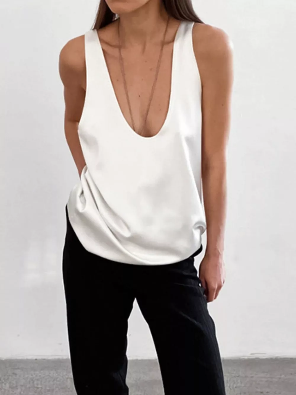Satin Deep V-Neck Tank, image 2
