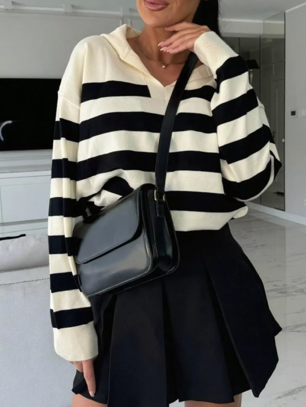 Striped Dropped Shoulder Knit Top, image 17