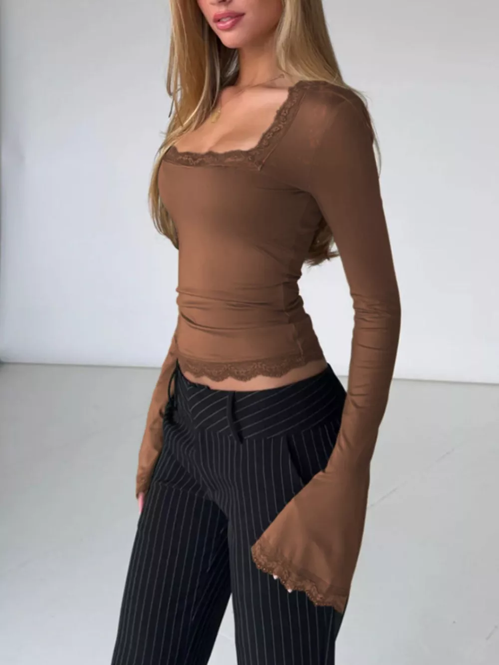 Lace Trim Long Sleeve T-Shirt, image 25
