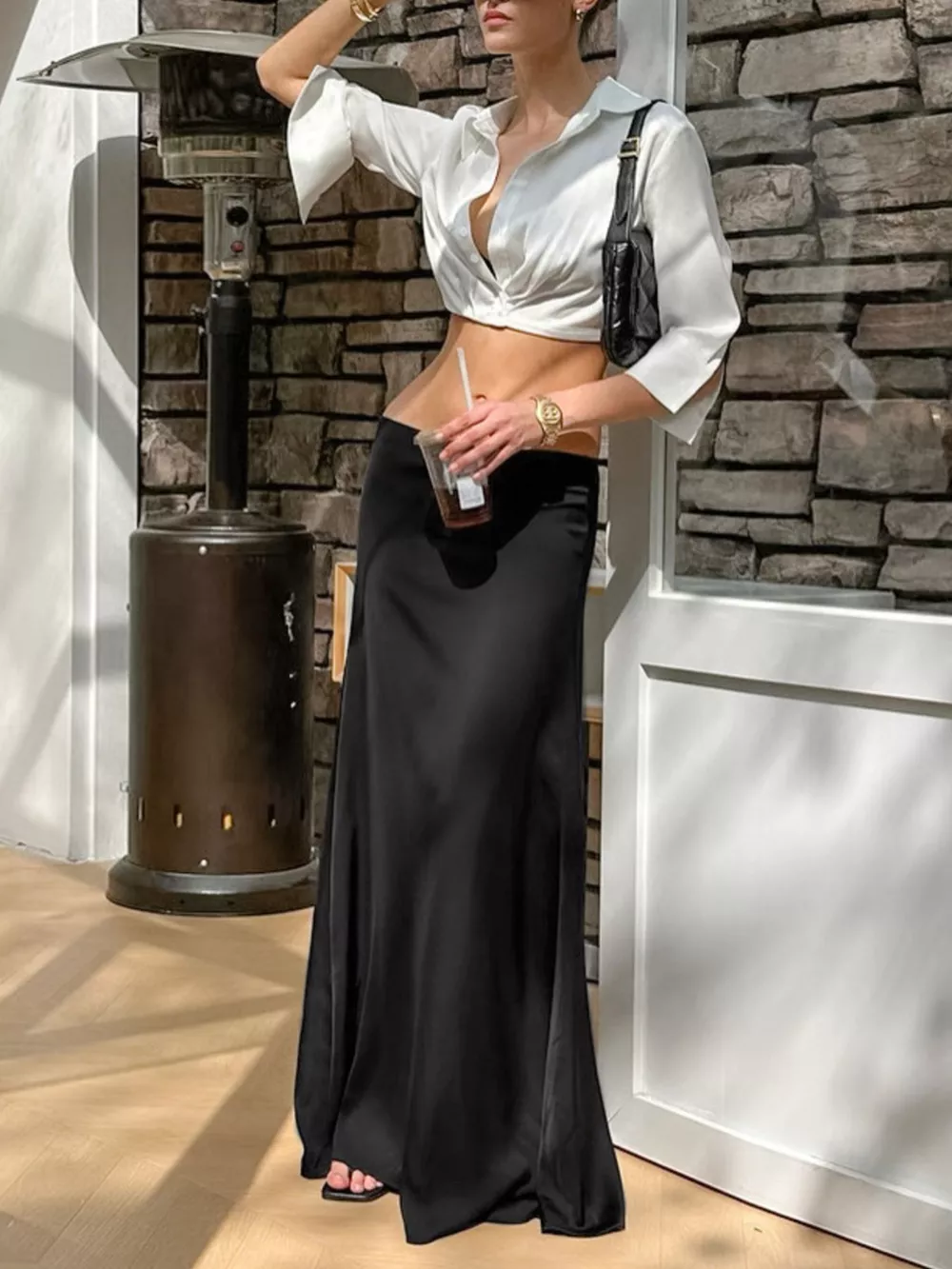Collared Neck Long Sleeve Cropped Shirt, image 8