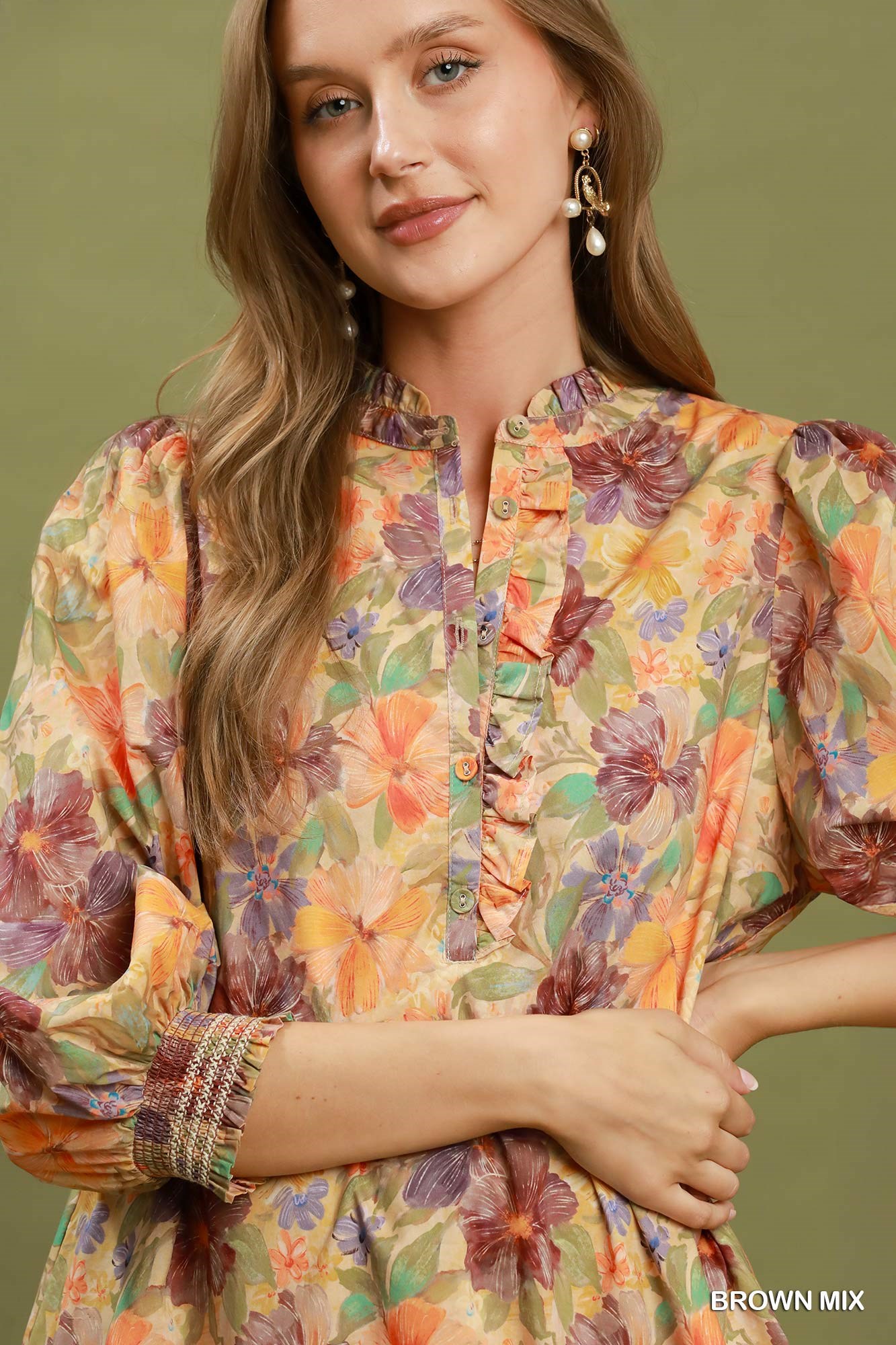 Mix Floral Print Smocked Cuff Mini Dress, image 5