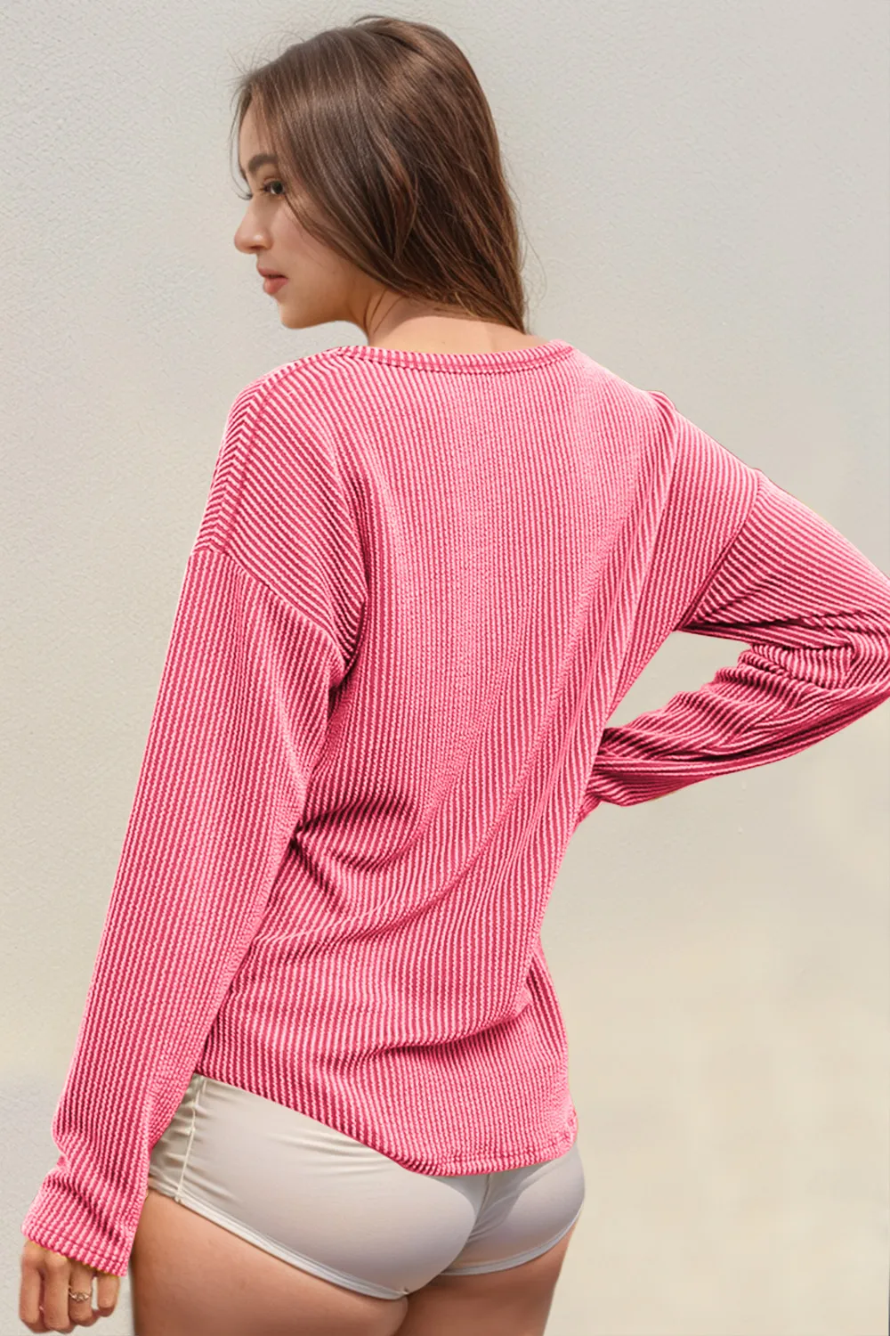 Striped Notched Long Sleeve T-Shirt, image 11