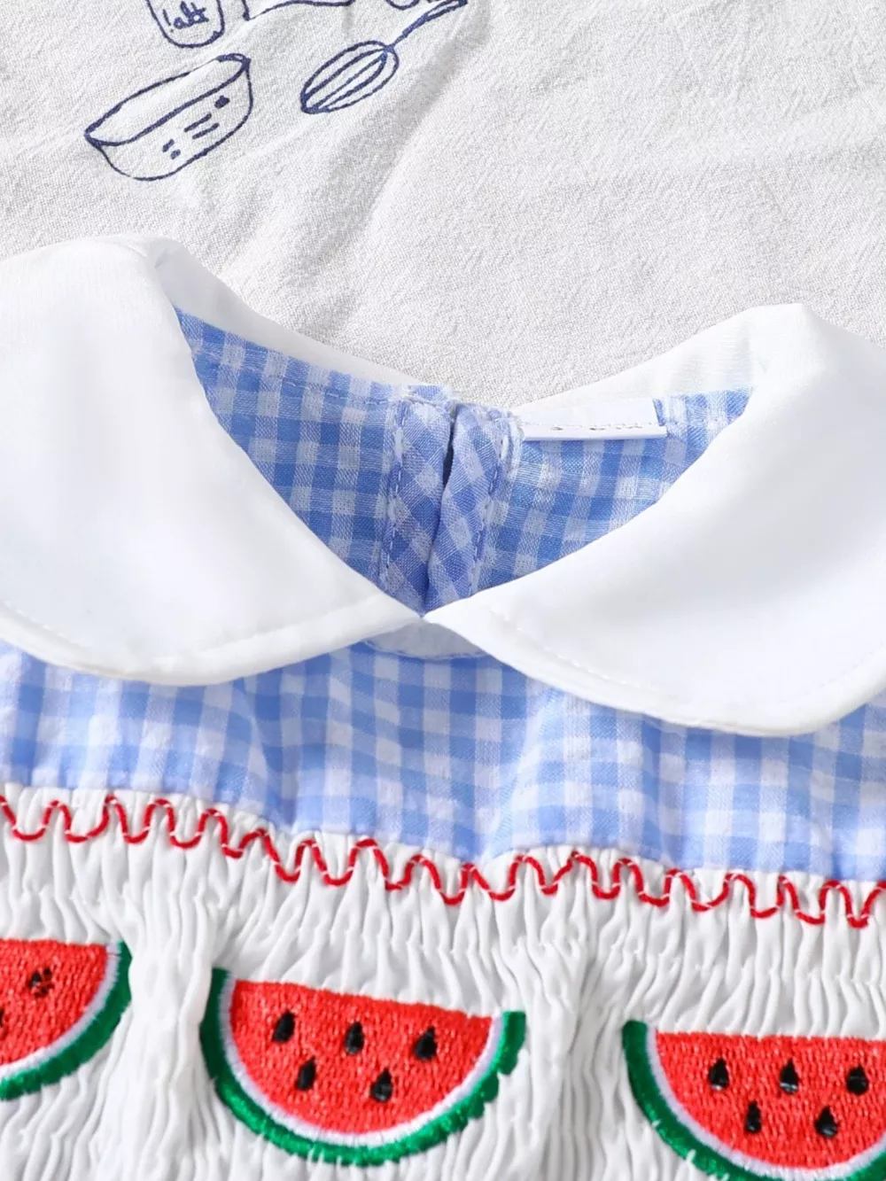Children's Fruit Embroidered Gingham Smocked Dress, image 8