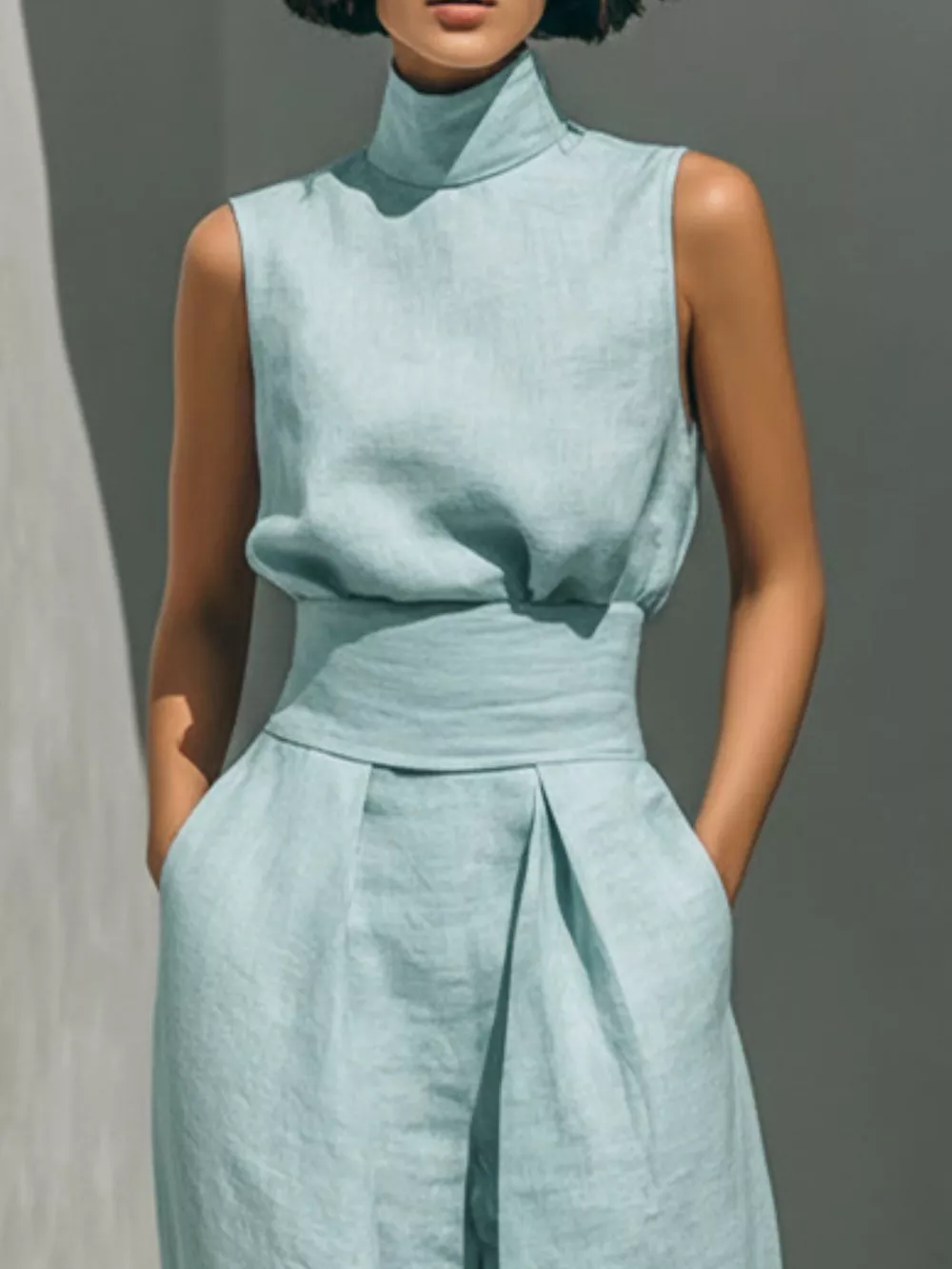 Full Size Turtleneck Sleeveless Top and Wide Leg Pants Set Plus Size, image 6
