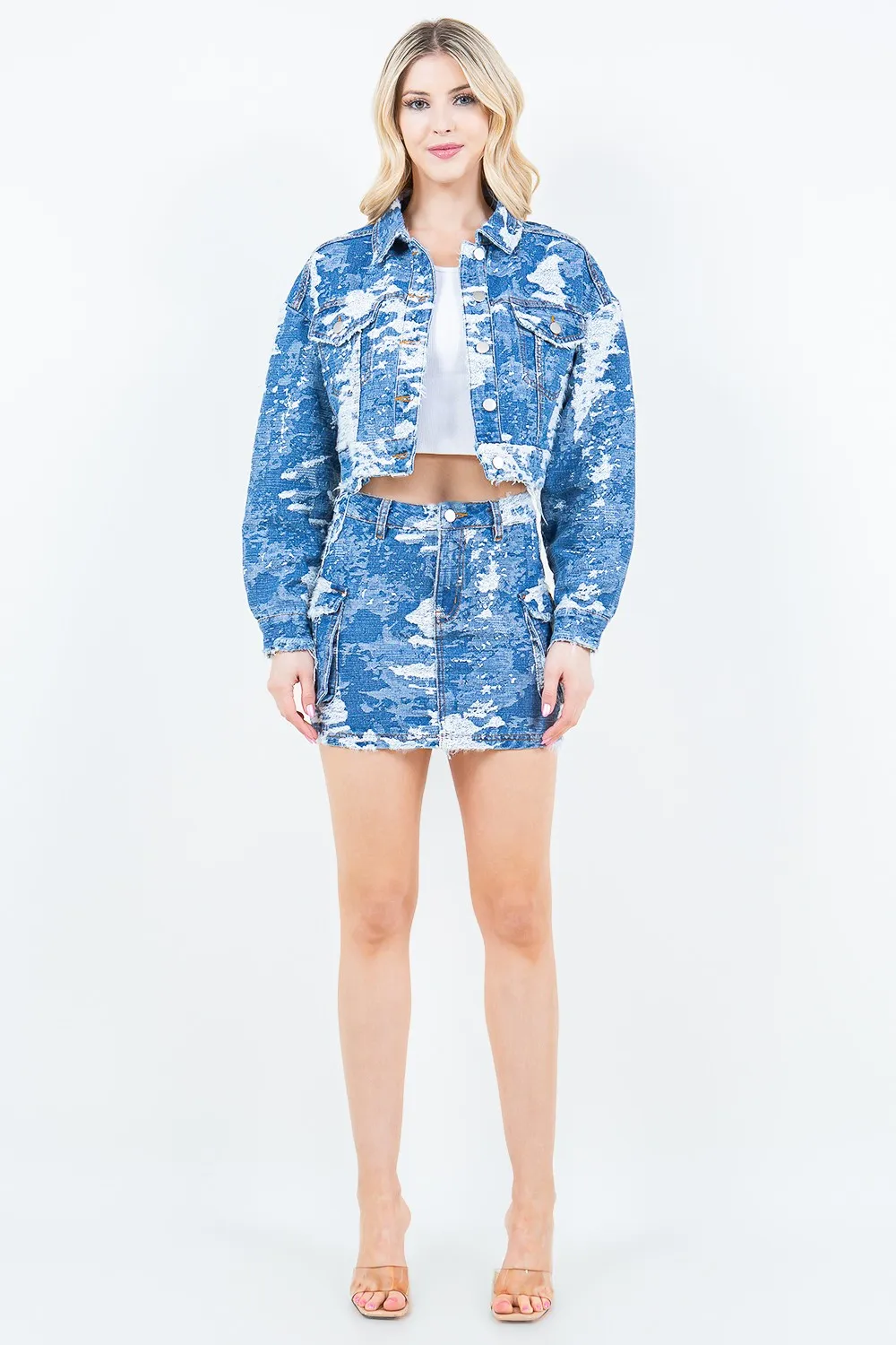 Jacquard Trim Cargo Mini Denim Skirt, image 4
