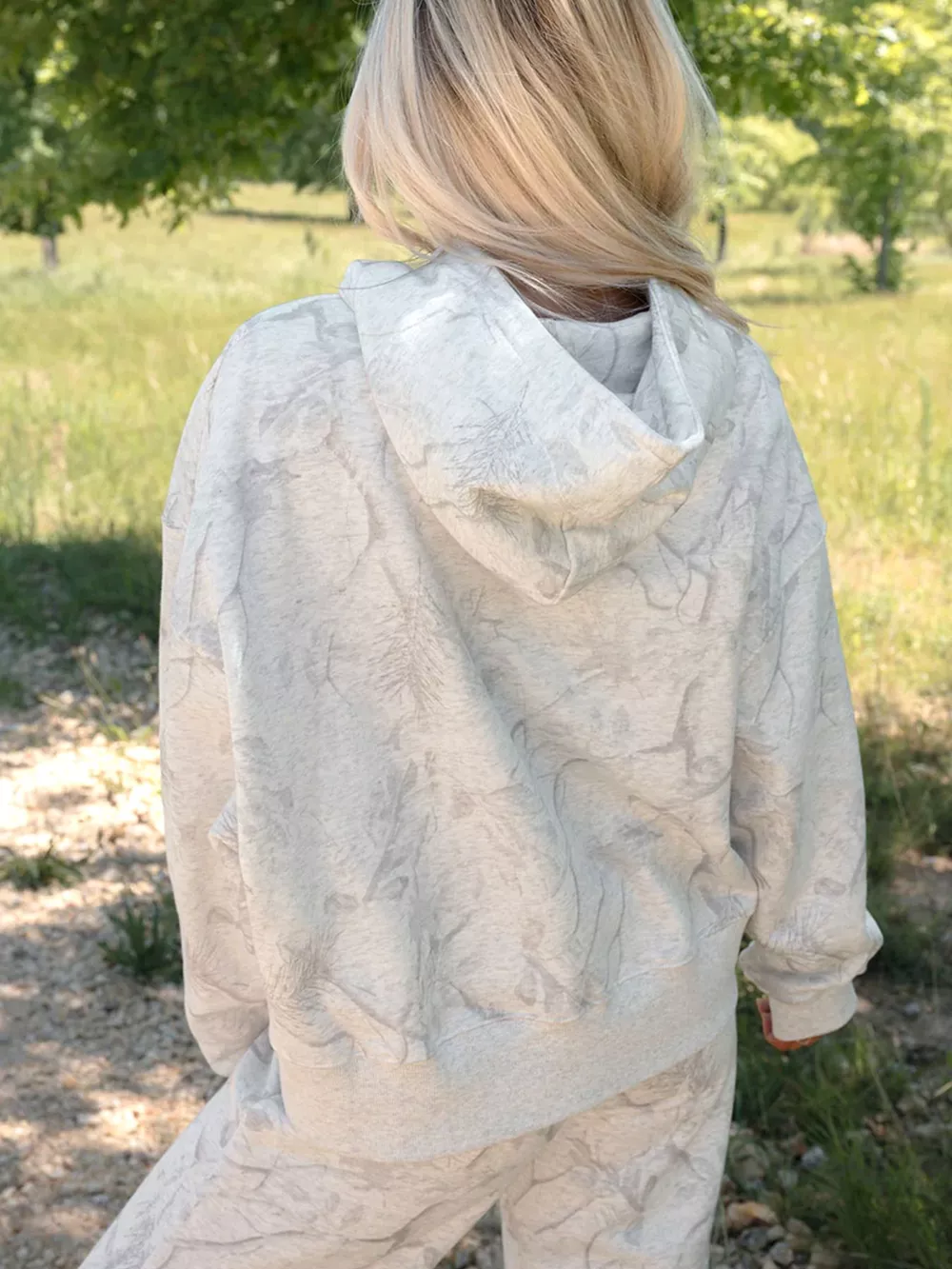 Abstract Print Loose Drop Sleeve Hoodie and Elastic Waistband Pants Set, image 2